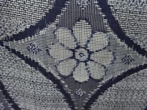 アンティーク　花七宝模様織出し本場正藍泥染大島紬着物